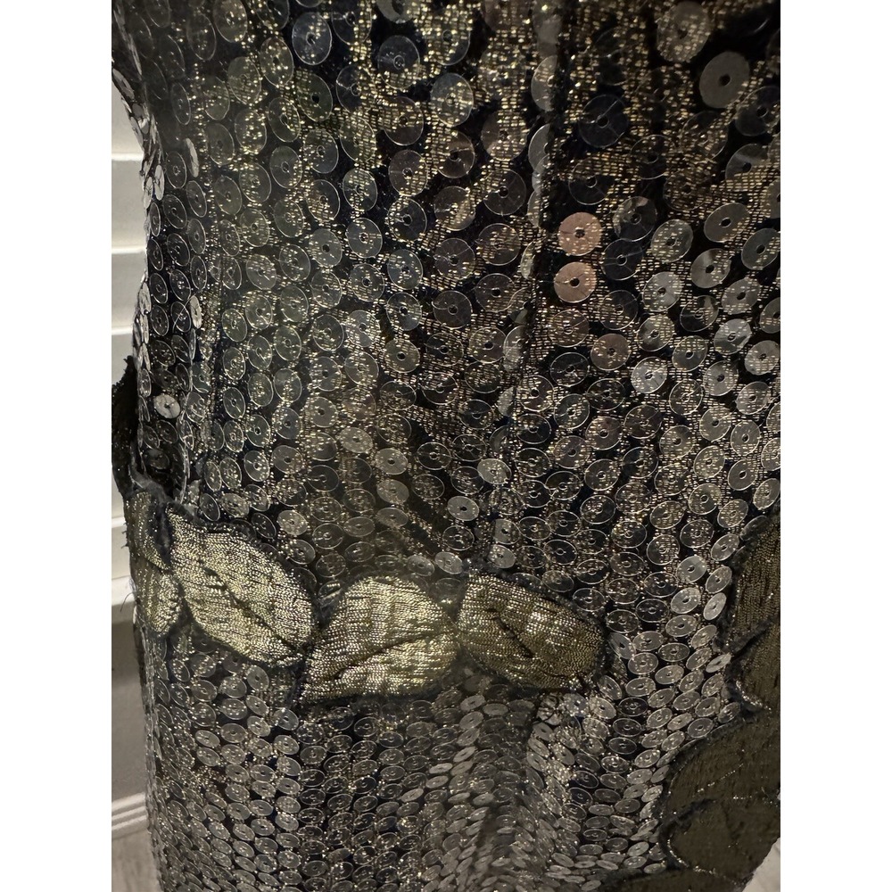 Vtg Black Gold Leaf Sequin Silk Evening Cocktail Jacket Holiday Elegant 10 L Med - Picture 5 of 12
